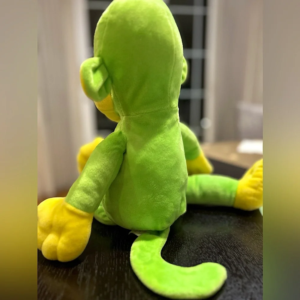 EUC Big T Toys plush stuffed animal Monkey green and yellow 10”